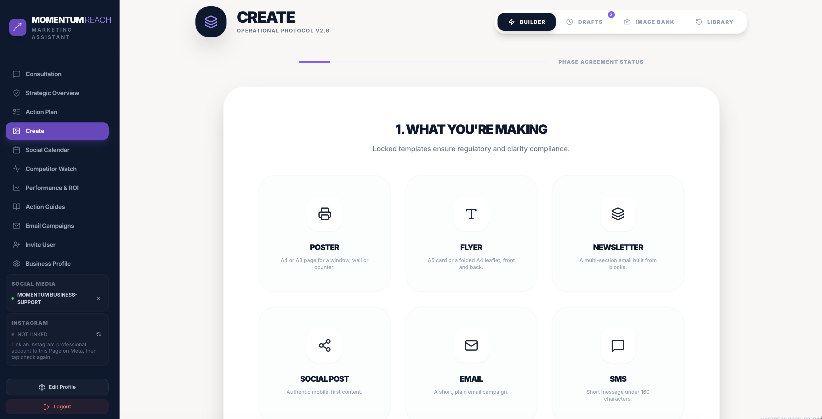 Momentum Reach asset creator screen