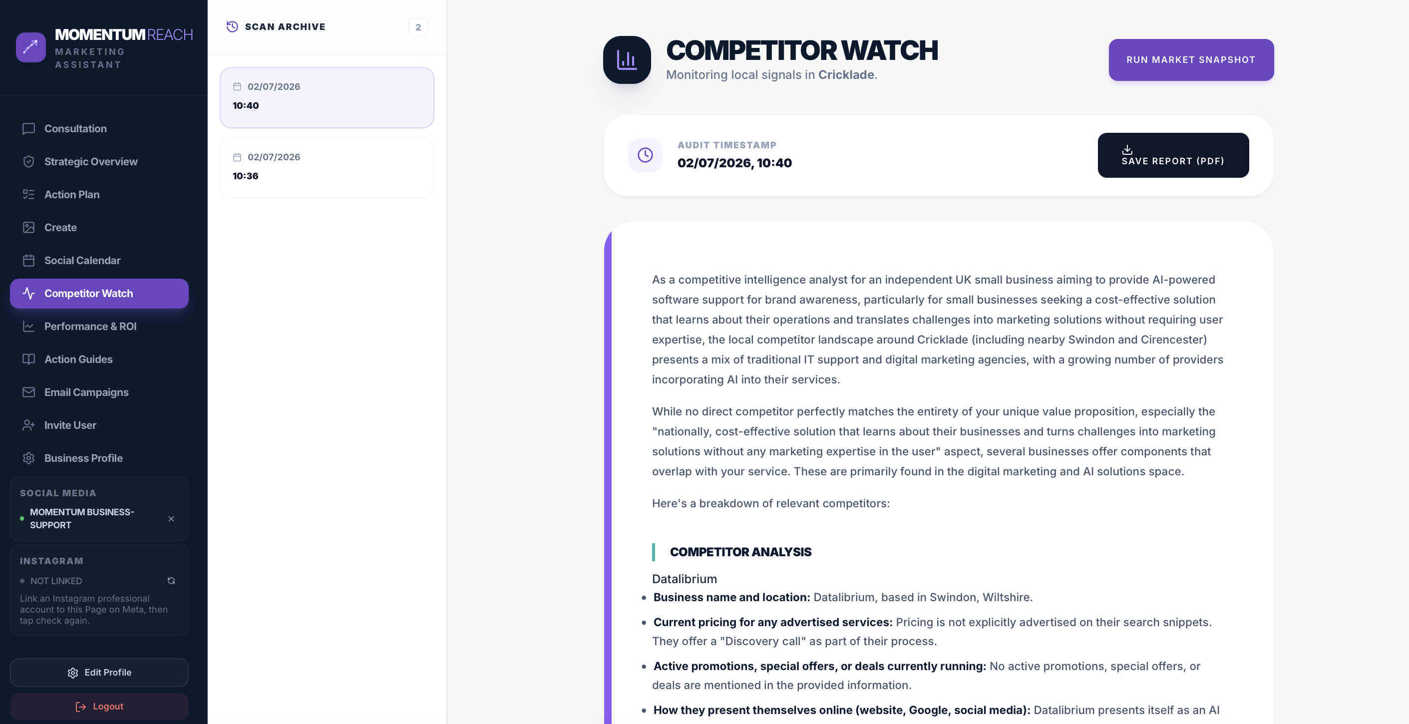 Momentum Reach competitor watch screen