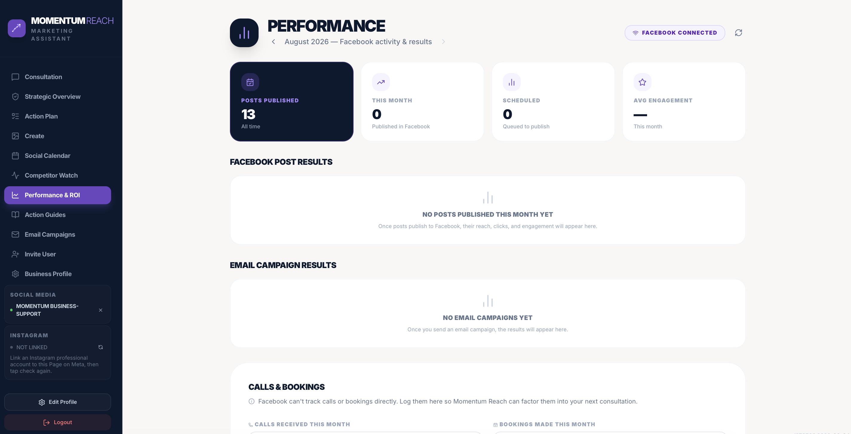 Momentum Reach performance & roi screen